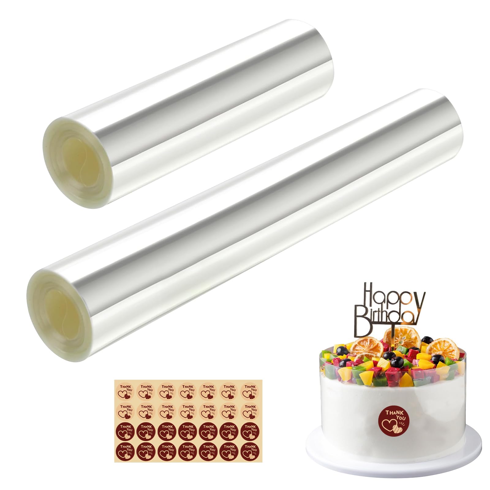 Zhixan Set of 3 Cake Edge Foil 15 cm and 30 cm High 10 m, Transparent Cake Foil Made of PET, Reusable Acetate Film with Sticker, Cake Ring Foil for Mousse Cake Chocolate Dessert Decoration