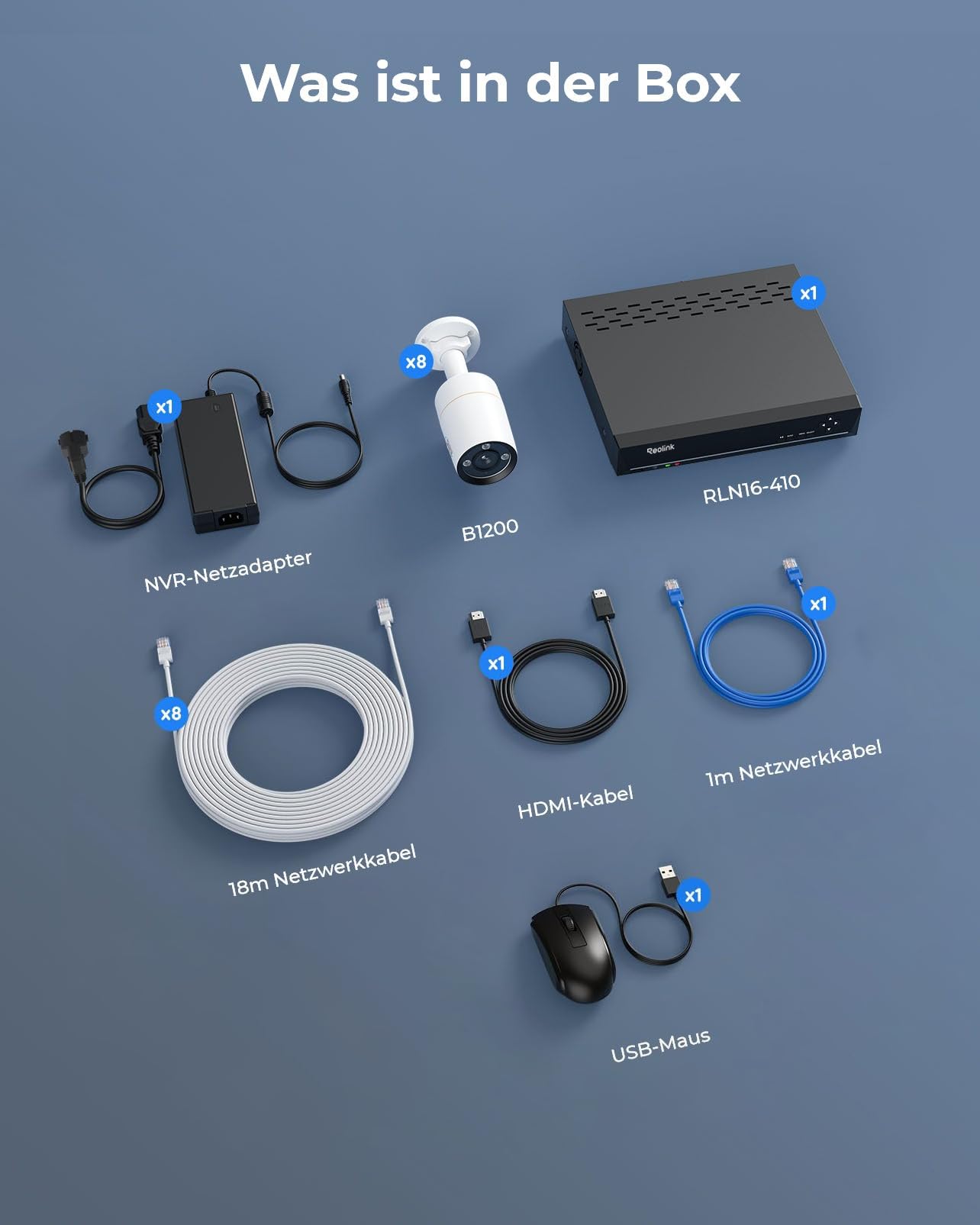 Reolink 12MP Überwachungskamera Aussen Set, 8 X PoE IP Kamera Überwachung Outdoor, Spotlights, Personen-/Fahrzeugerkennung, 2-Wege-Audio, 24/7 Farb-/IR-Nachtsicht, 16CH 4TB HDD NVR, RLK16-1200B8-A