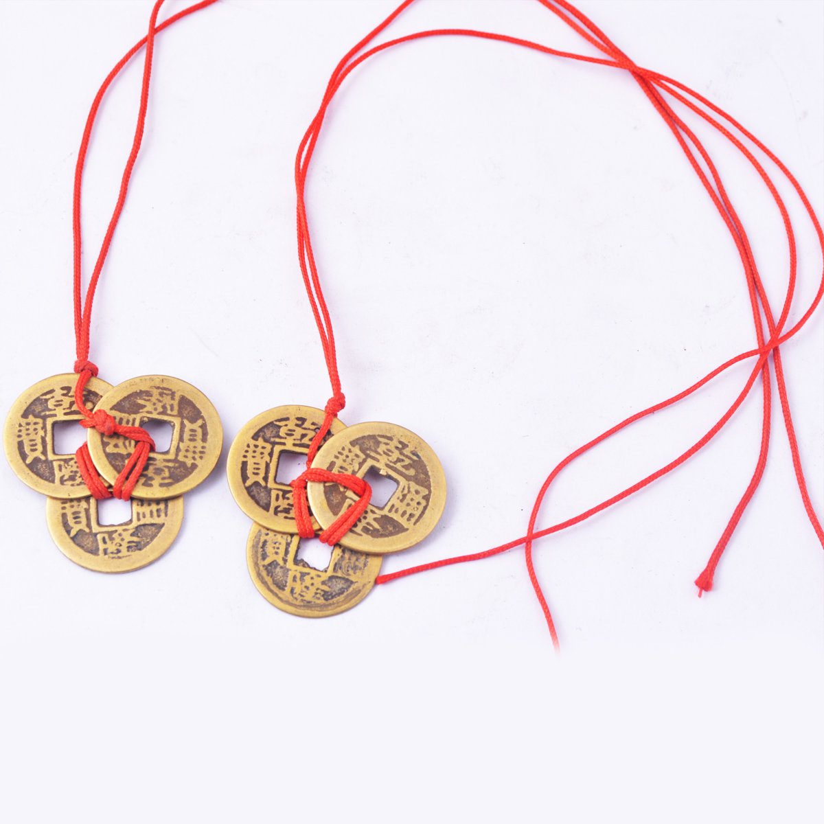 Monete Feng Shui Tre Trinità In Ottone Con Nastro Rosso - Portafortuna Per Ricchezza E Prosperità - Foto 4