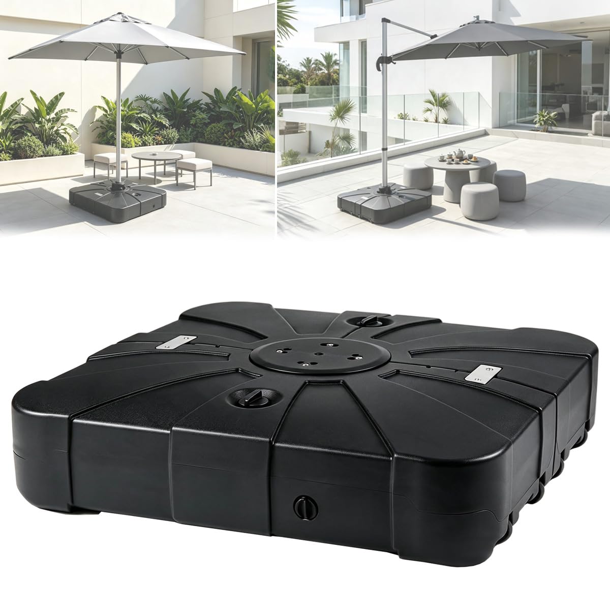 Patio Cantilever Parasol Base,Parasol Bases Heavy Duty,With A Load Capacity Of Up To 150 Kg,Large Fillable Base With Wheels,Made From High-Density Hdpe,Suitable For Patios,Gardens Or Poolside Areas