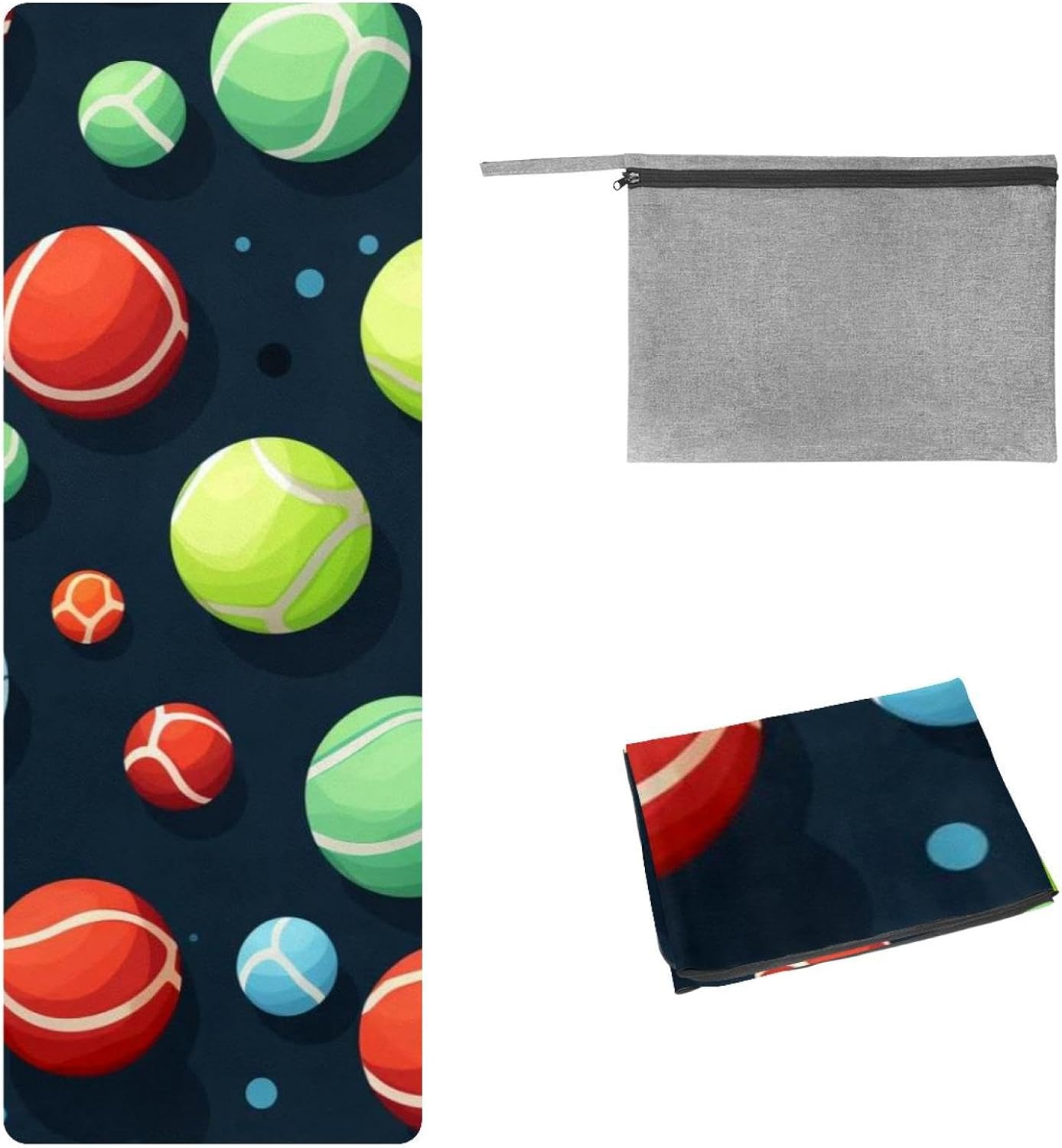 Yoga Towel, Tennis Ball Pattern Non Slip Sweat Absorbent Hot Yoga Mat Towel for Hot Yoga, Pilates and Fitness - 72.8" x 26.8"