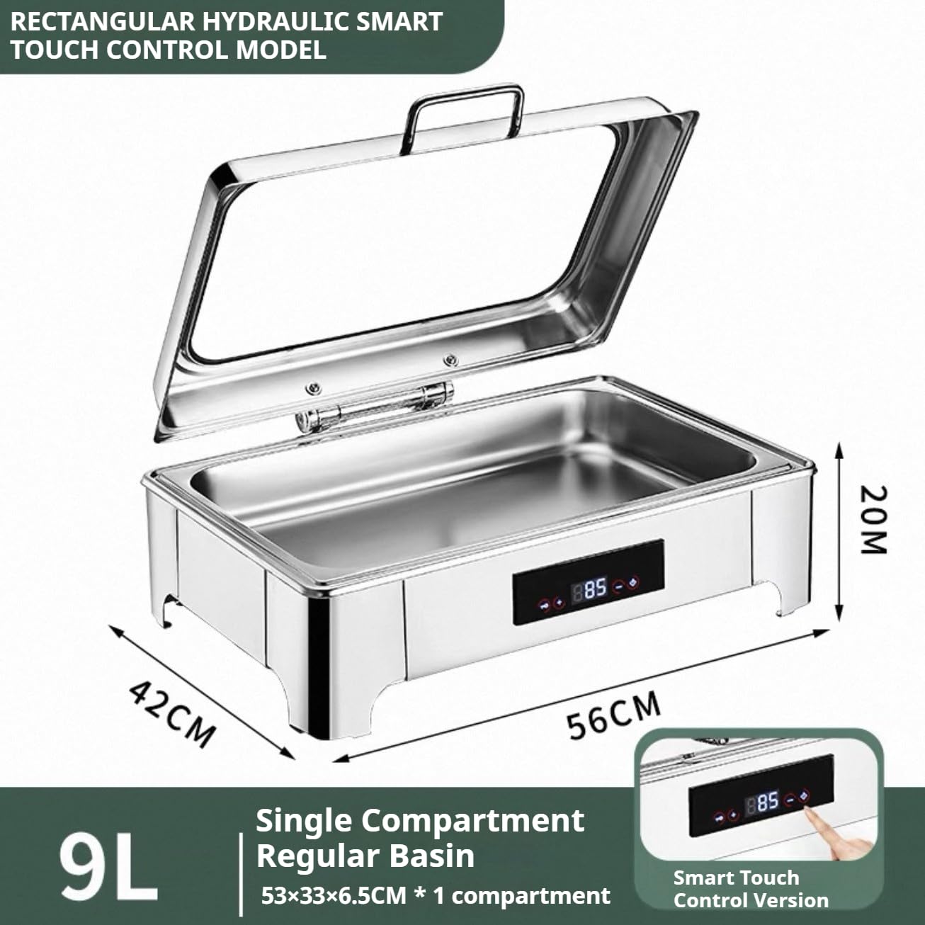 Juego de bandejas de calentamiento de bufé, acero inoxidable de 400 W con tapas hidráulicas transparentes, diseño sensible al tacto, ideal para fiestas y servicios de catering