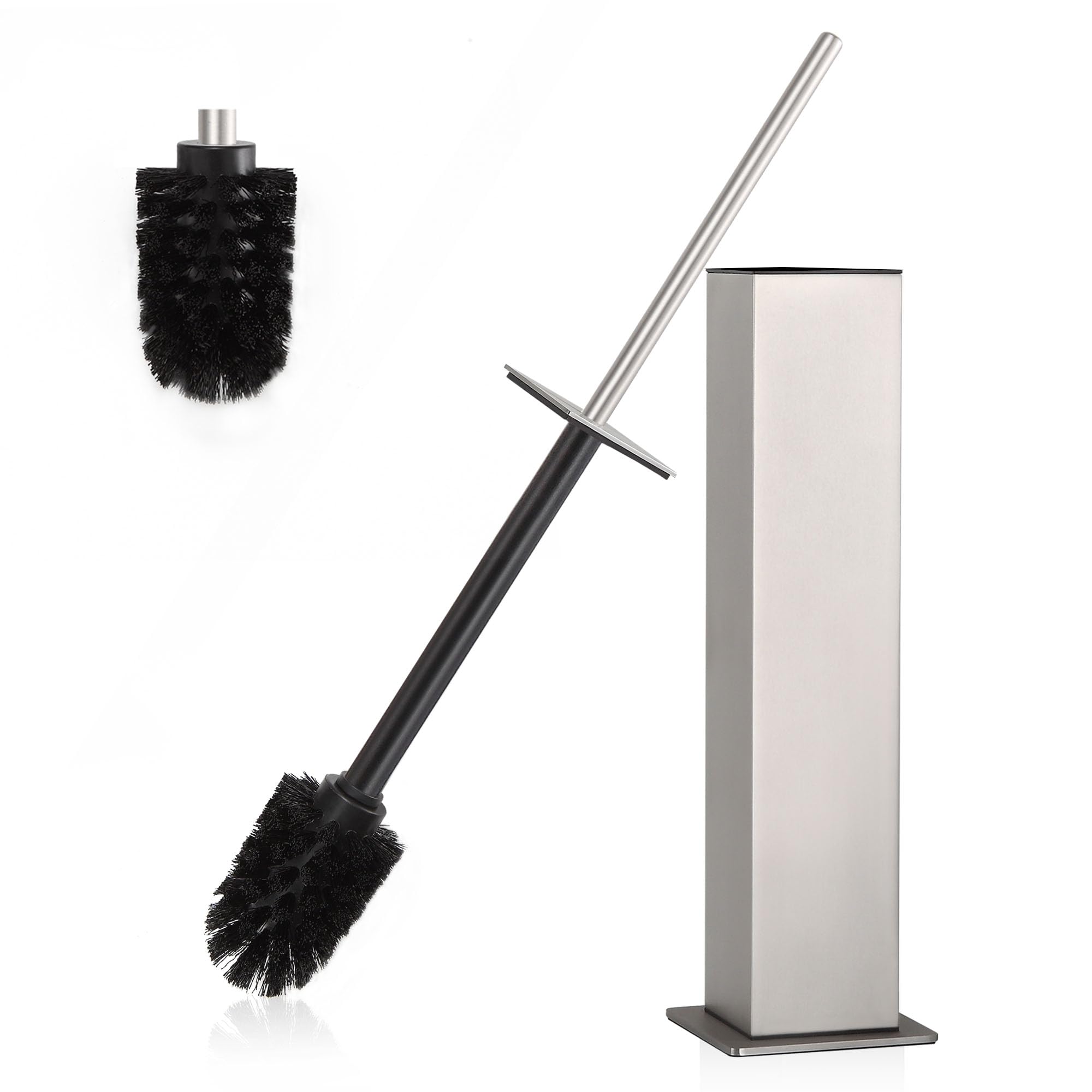 BVL Set di scopino e portascopino per WC in acciaio inox nichel spazzolato 304 quadrato autoportante per bagno