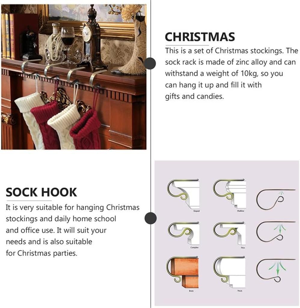1 Set 4 Pcs Christmas Stocking Holders Hooks Fireplace Mantel Hangers Metal Hanging Hanger Hooks (Color : A, Size : One Size) (B One Size)