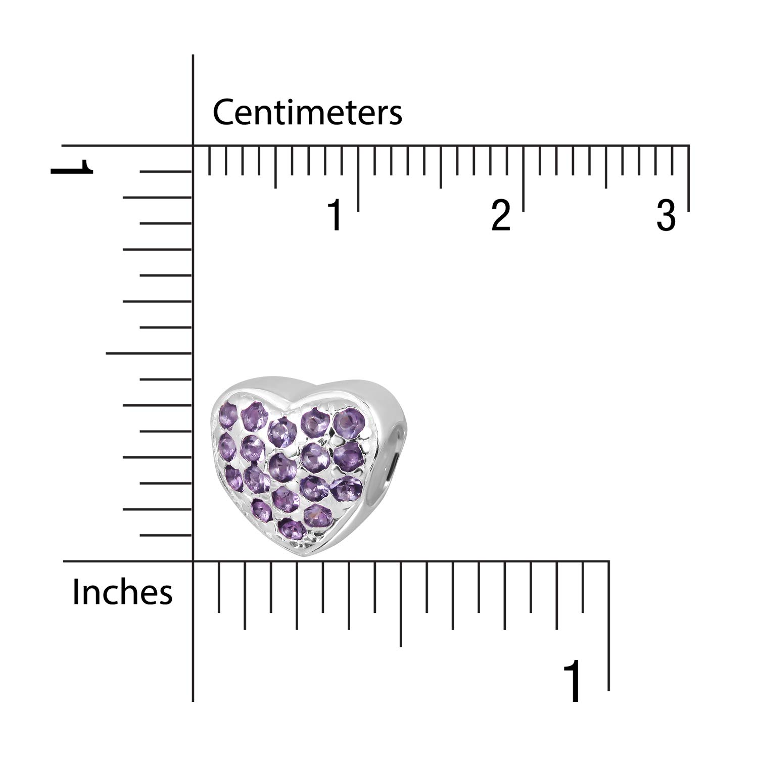 925 braccialetto di perline con ciondolo a forma di cuore in Argento Sterling simulato Zirconia Cubica (Vetro viola)