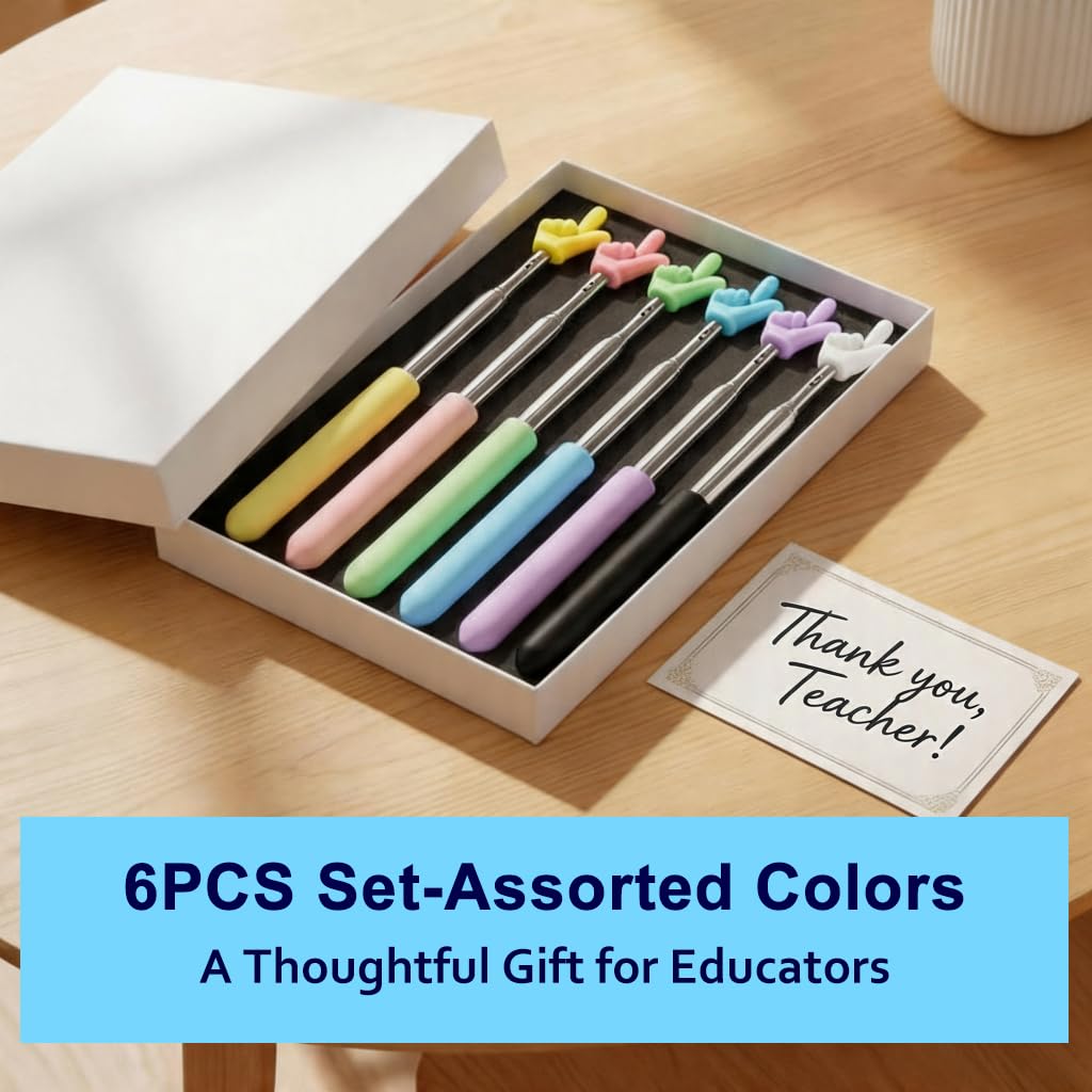 6 palillos de dedo puntero, palillo de puntero extensible, puntero de profesor para aula, pizarra blanca, pizarra y presentación, suministros de enseñanza esenciales
