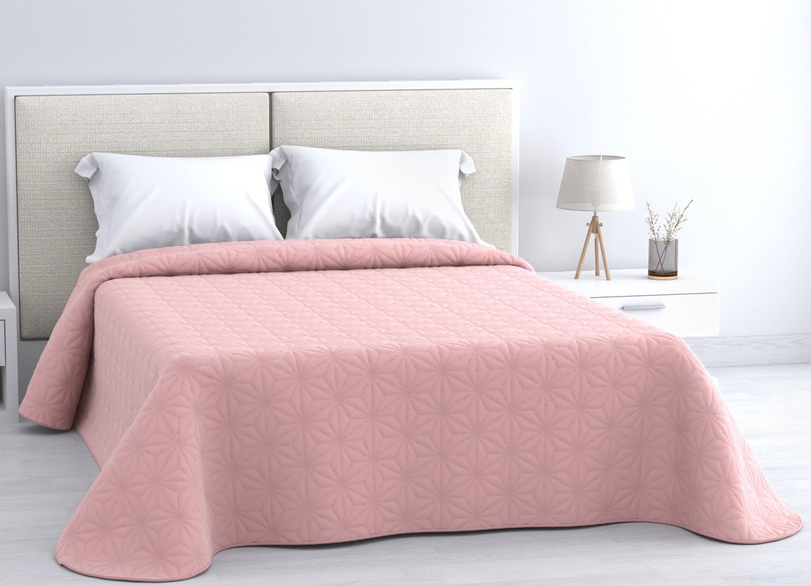 HM'S HOME'SECRET Printed Bouti Bedspread 100% Soft Microfibre – Variety of Designs and Sizes (Pink Solid, Bed 150 cm)
