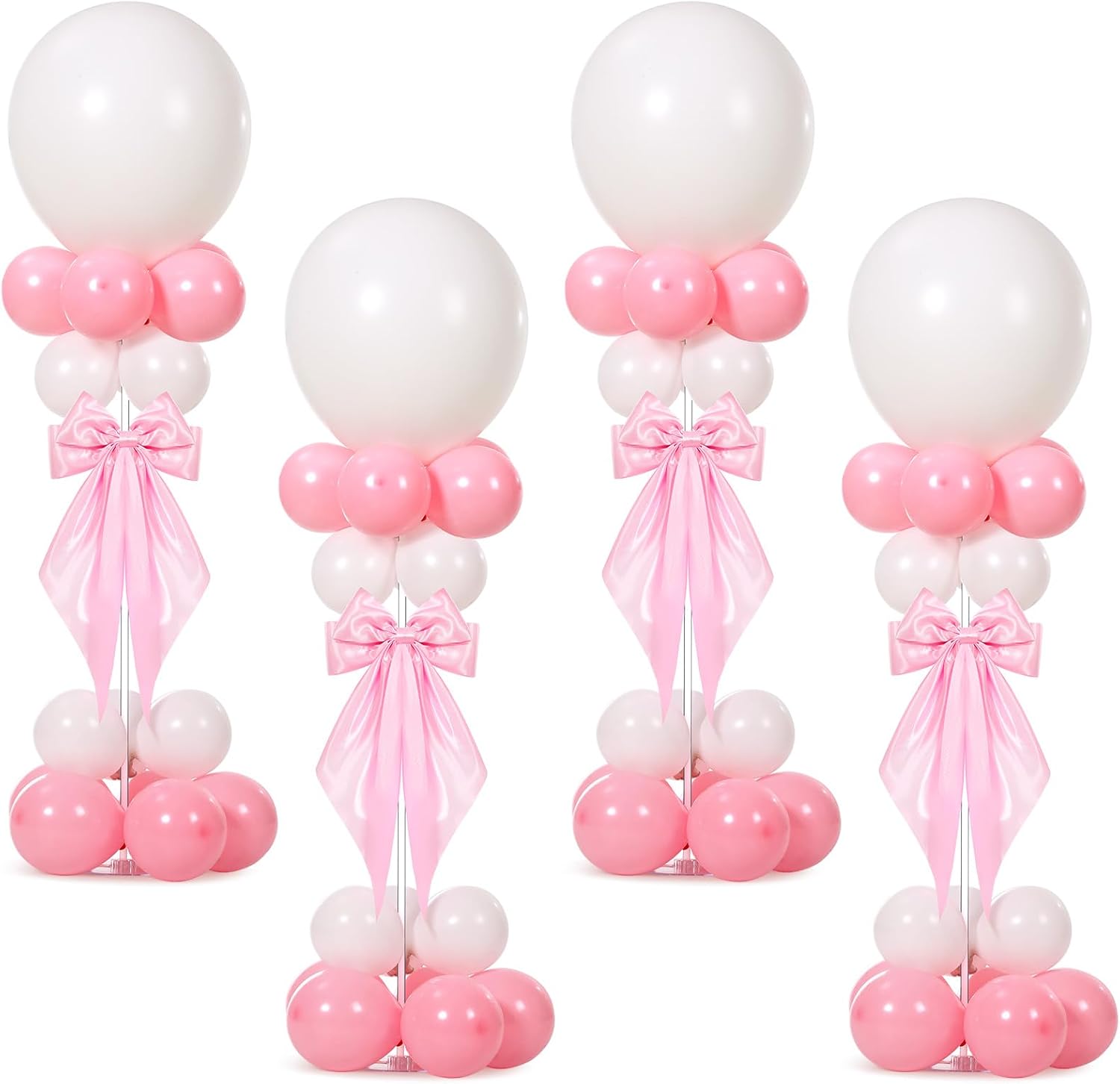 Foilswirl 4 Sets Balloon Centerpieces for Tables Pink Bow Coquette Birthday Decor Include 4 Balloon Stand Kits 84 Balloons of Different Sizes 4 Decorative Bows for Baby Shower Birthday Wedding Party