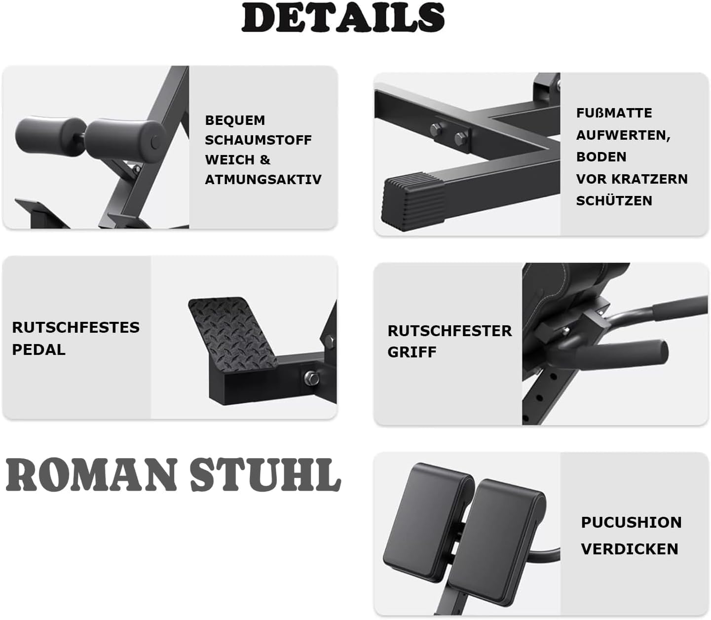 Heavy - Duty Hyperextension Roman Chair：5 - Level Adjustable Incline, Rücken, 330lbs Kapazität Home Gym Equipment
