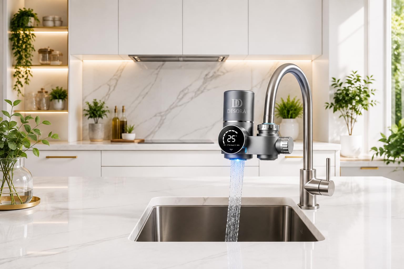 Purificateur d’Eau Robinet Écran LED – Filtre Ultrafiltration 8 Étapes, Turbine Hydroélectrique & ABS Alimentaire (Adaptateurs Universels Inclus)