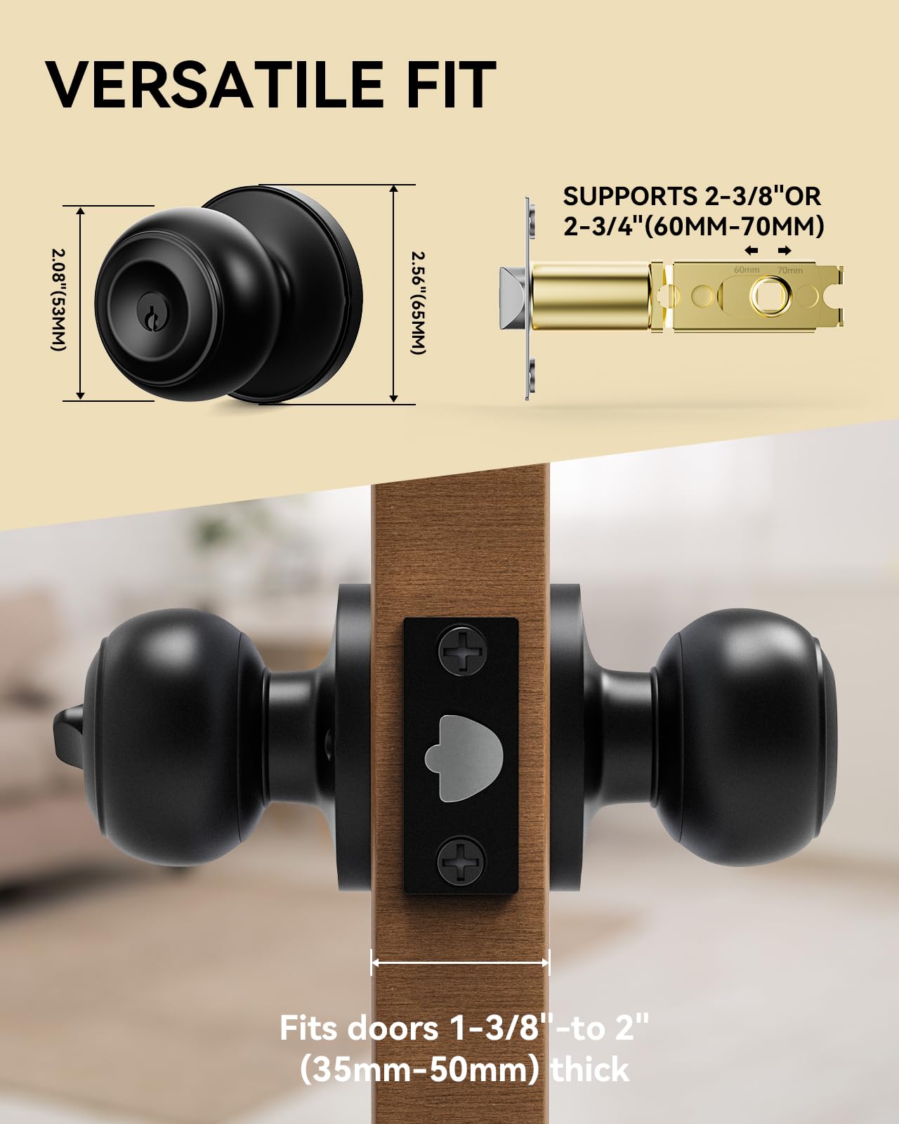 Matte Black Door Knobs with Key - 3 Pack -6