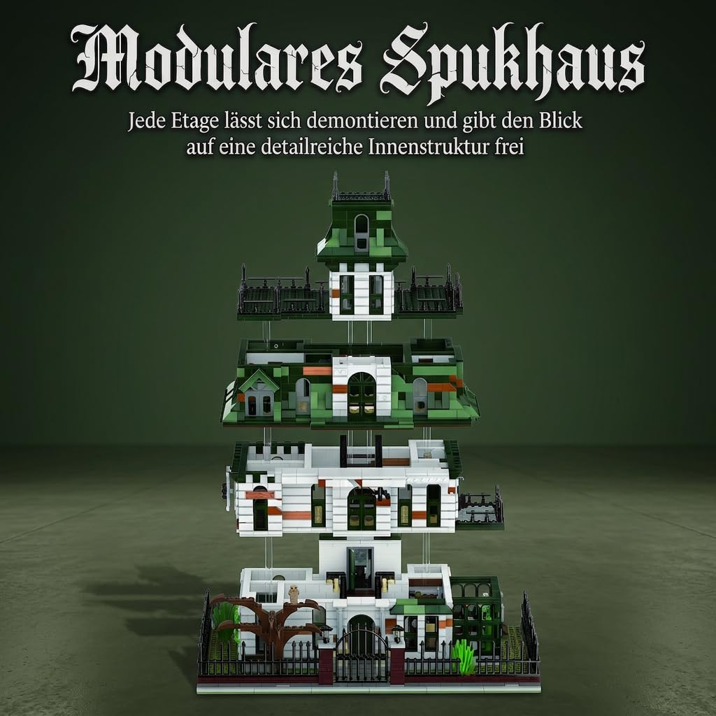 Geisterhaus Modular Building Set für Erwachsene | 3378 Teile Gotisch Castle Ritterburg, Halloween Mittelalter Burg, Horror Klemmbausteine Haus, Haunted House