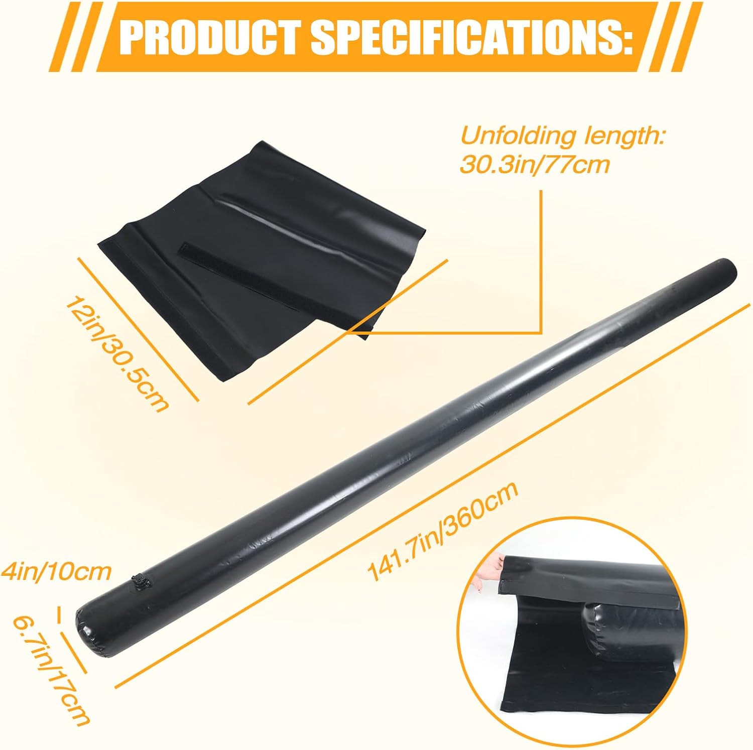 2 Pcs PVC Flood Barriers for Home with 1 Connecting Bands 12ft x 7inch Water Barriers Flood Sandbag Alternative Lightweight Water Diversion Tubes for Flooding Rain Protection Door Garage Black-2 pcs