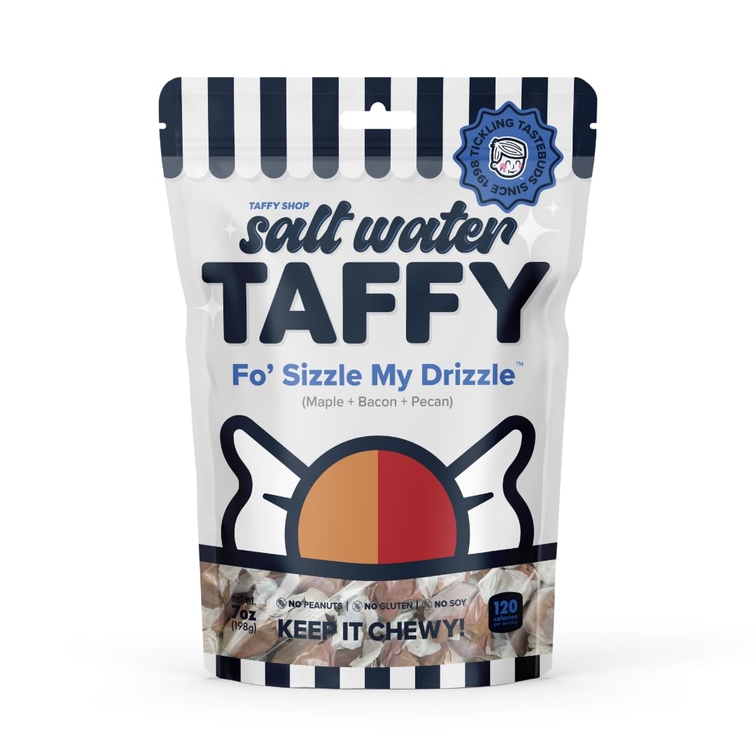 Taffy Shop Fo' Sizzle My Drizzle, Maple Bacon Pecan Salt Water Taffy – Gourmet Soft Chewy Candy, Bulk Sweet Snack, Fresh Gift & Gluten-Free, 35