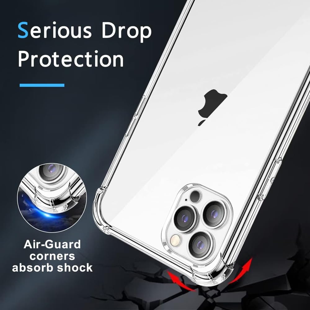 gueche Custodia per iPhone 13 Pro, anti giallo, trasparente, antiurto, antigraffio, Air Cushion, compatibile con iPhone 13 Pro Cover Case