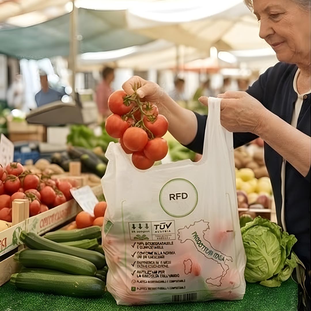 Buste Shopper 500 pezzi con Manico - Biodegradabili Compostabili 27x50