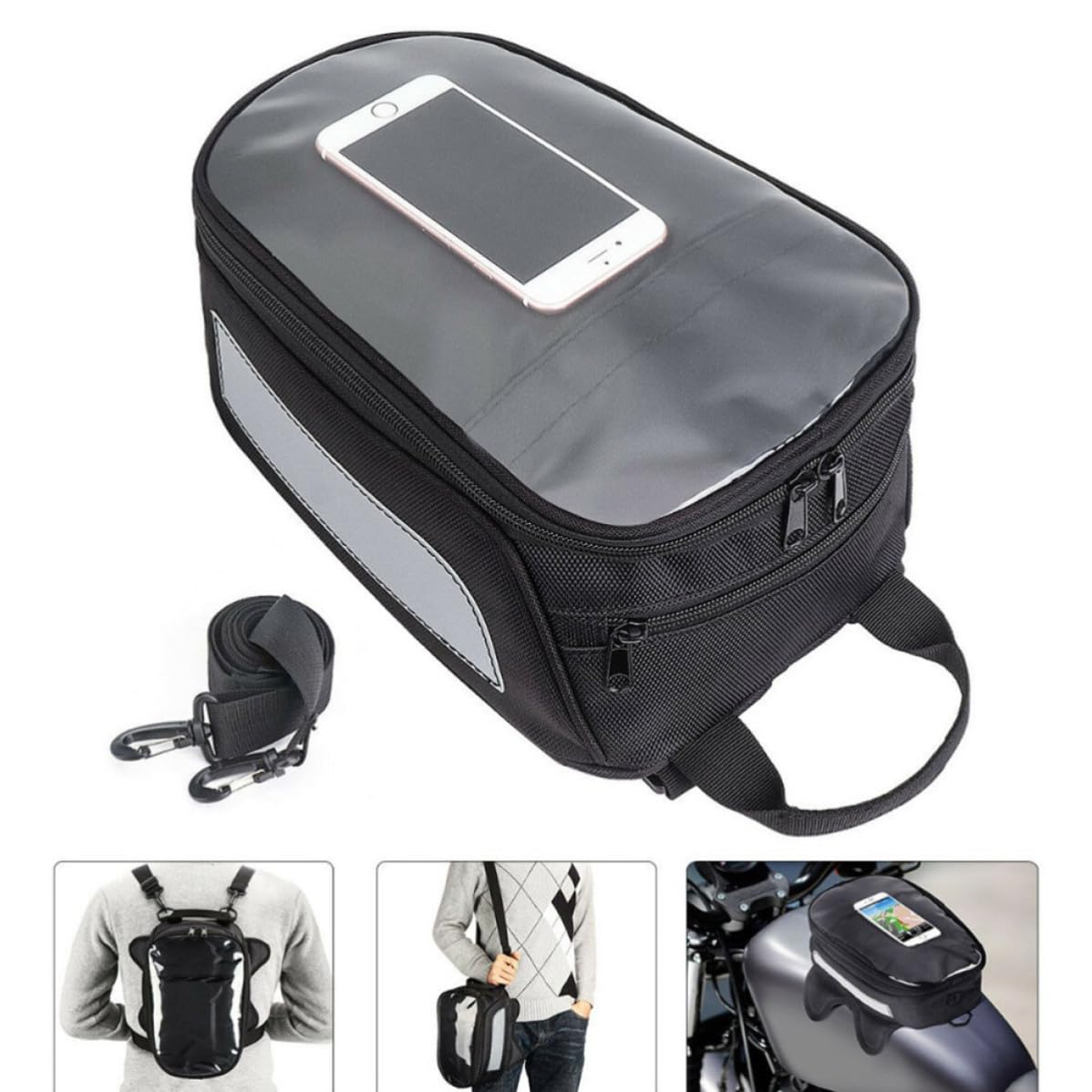 CRAFTHROU Bolsa para Moto de Depósito Negra de Tela Oxford Magnética