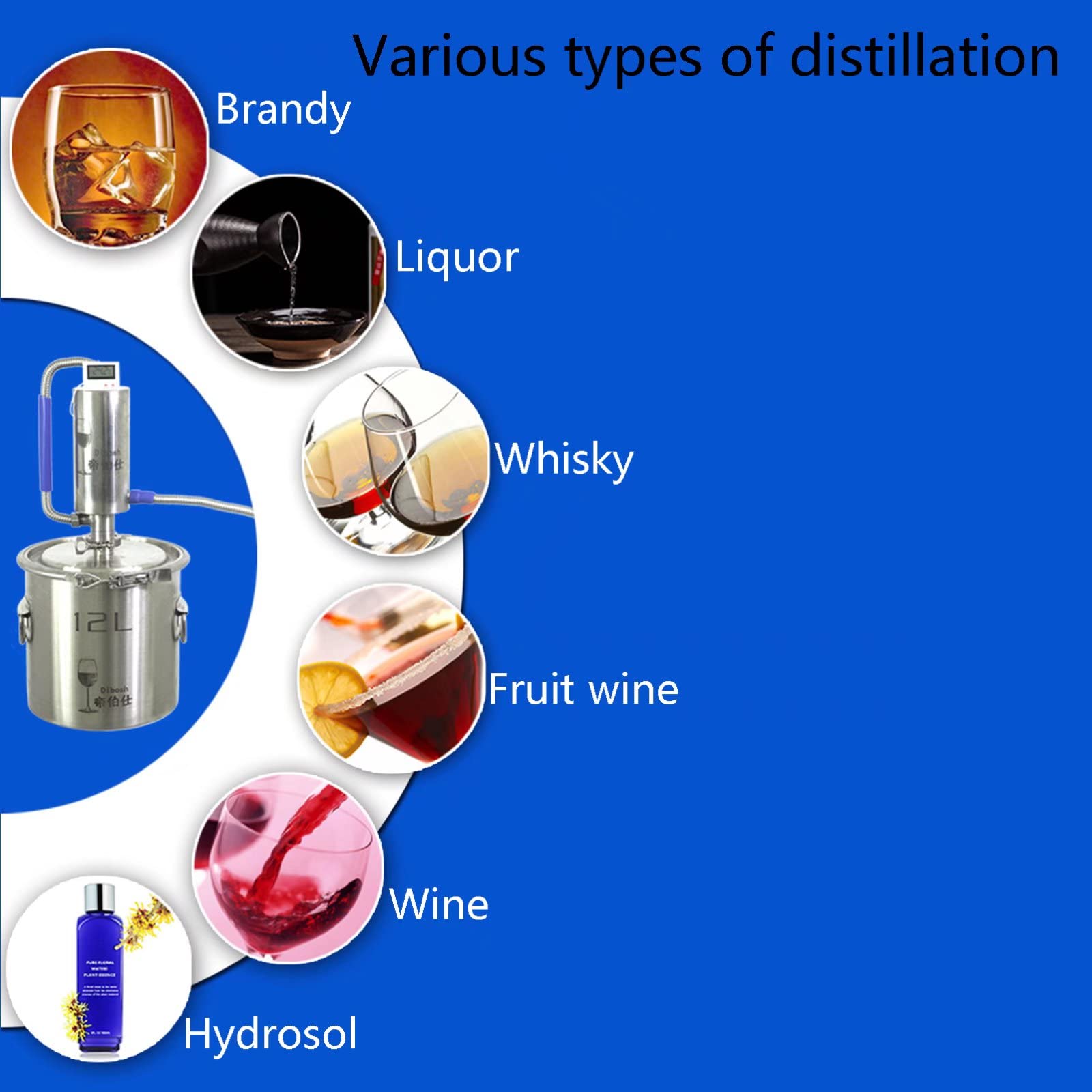 Genérico Destilador MultifuncióN De 12L Olla De DestilacióN De Acero Inoxidable Kit De ElaboracióN Casera con TermóMetro para Whisky Vino Brandy DIY