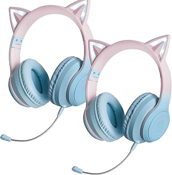 Headphones, Cute Cat Ear Headphones, Bluetooth 5.1 Headphones, Wireless Headphones, Bluetooth Headphones, Detachable Noise Cancelling Mic, HiFi Stereo, Wired Wireless, Dual-Use Gaming Headset, LED Light, Sparkling, Rainbow Color Conversion, 1.6 inches 40 mm, Closed Type Stereo Headphones, Soft, Adjustable Size, Foldable, Christmas, Birthday, Childrens Day Gift