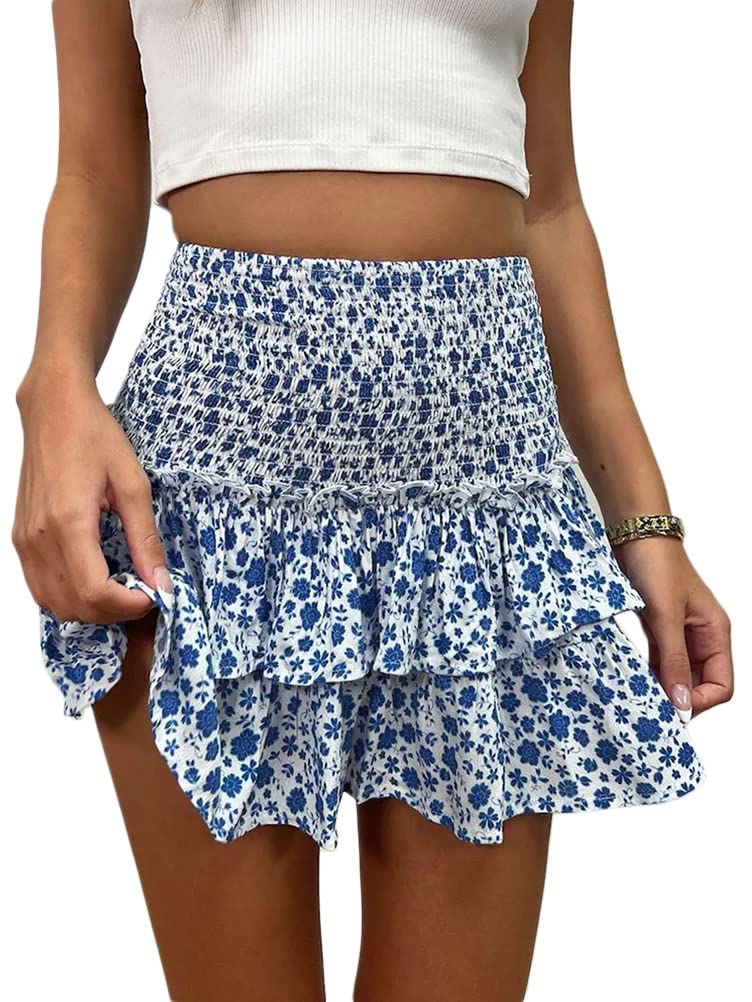 Seiveini Mini Jupe Femme Été Plissée à Volants Taille Haute - Jupe Courte A-Line Boho