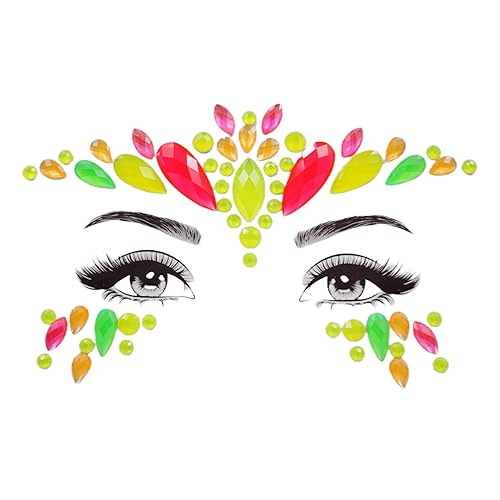 Topz Pegatina de gemas faciales de neón para la cara, maquillaje de Halloween, tatuajes faciales de arco iris, gemas de cristal para ojos,