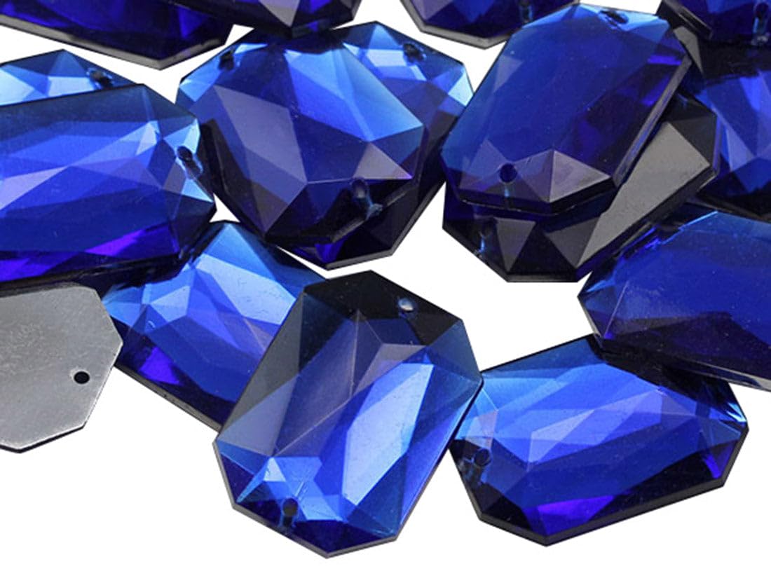 Allstarco 18x13mm Blue Sapphire CH09 Flat Back Octagon Sew On Beads for Crafts Plastic Acrylic Rhinestones with Holes for Sewing Clothing Embelishments