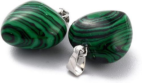 Miniatura 62 de Beadthoven - 10 dijes de piedra de corazón hinchado, piedras preciosas curativas para chakras, reiki, cuentas para hacer collares, joyas, día de San