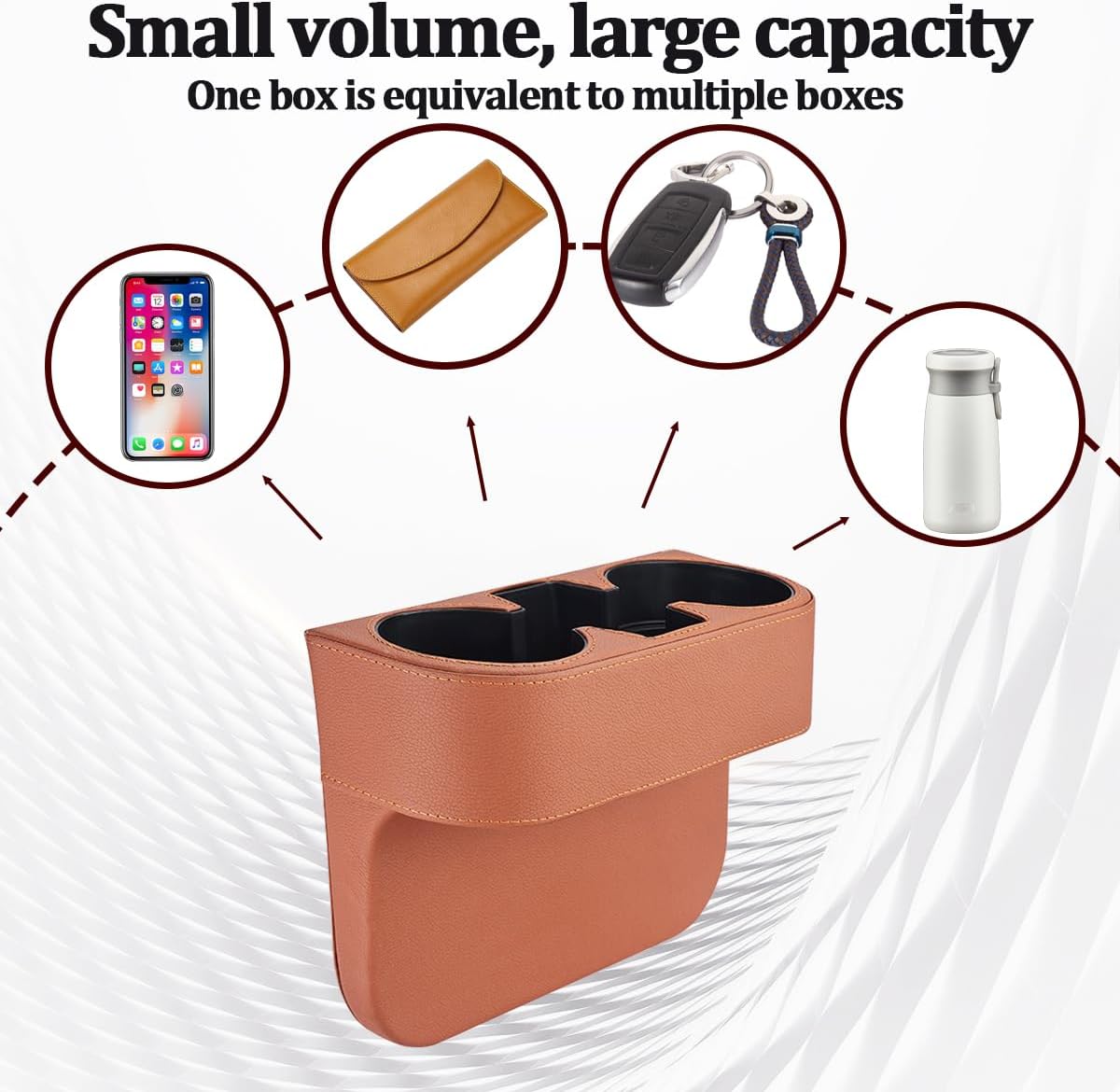 Car Gap Filler Organizer, Multifunctional Leather Console Side Crevice Blocker Storage Box with Cup Holder, Auto Seat Gap Stopper Organizer for Keys, Phones, Glasses, Universal Fit (Brown) image 5