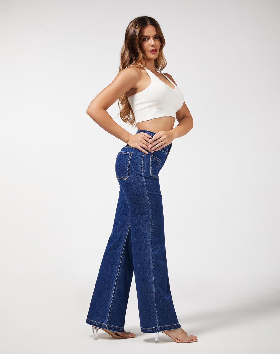 roswear Wide Leg Jeans Woman High Waist Stretchy Loose Denim Pants - Image 6