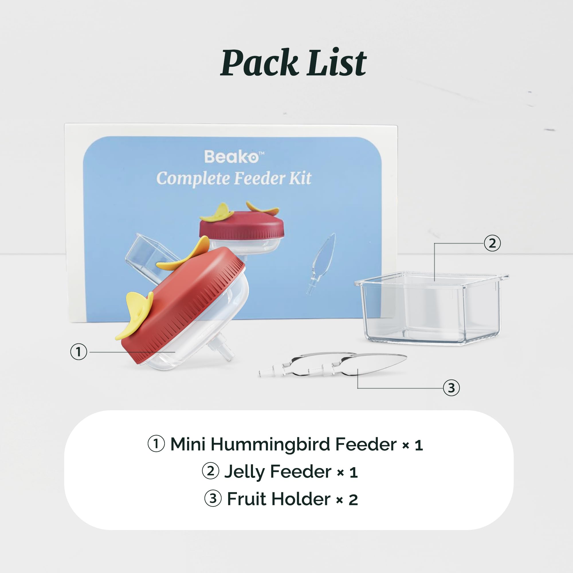 Kiwibit Beako - Kit completo de comedero para pájaros, incluye mini comedero de colibrí, 2 soportes para frutas, comedero de gelatina, compatible con Beako Smart Bird Feeder con cámara para atraer más