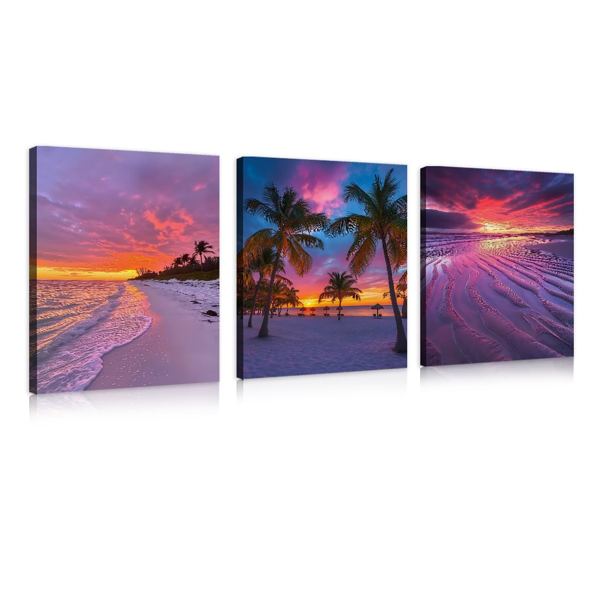 Arte en Lienzo Playa Atardecer Océano Paisaje Moderno 50x70cmx3
