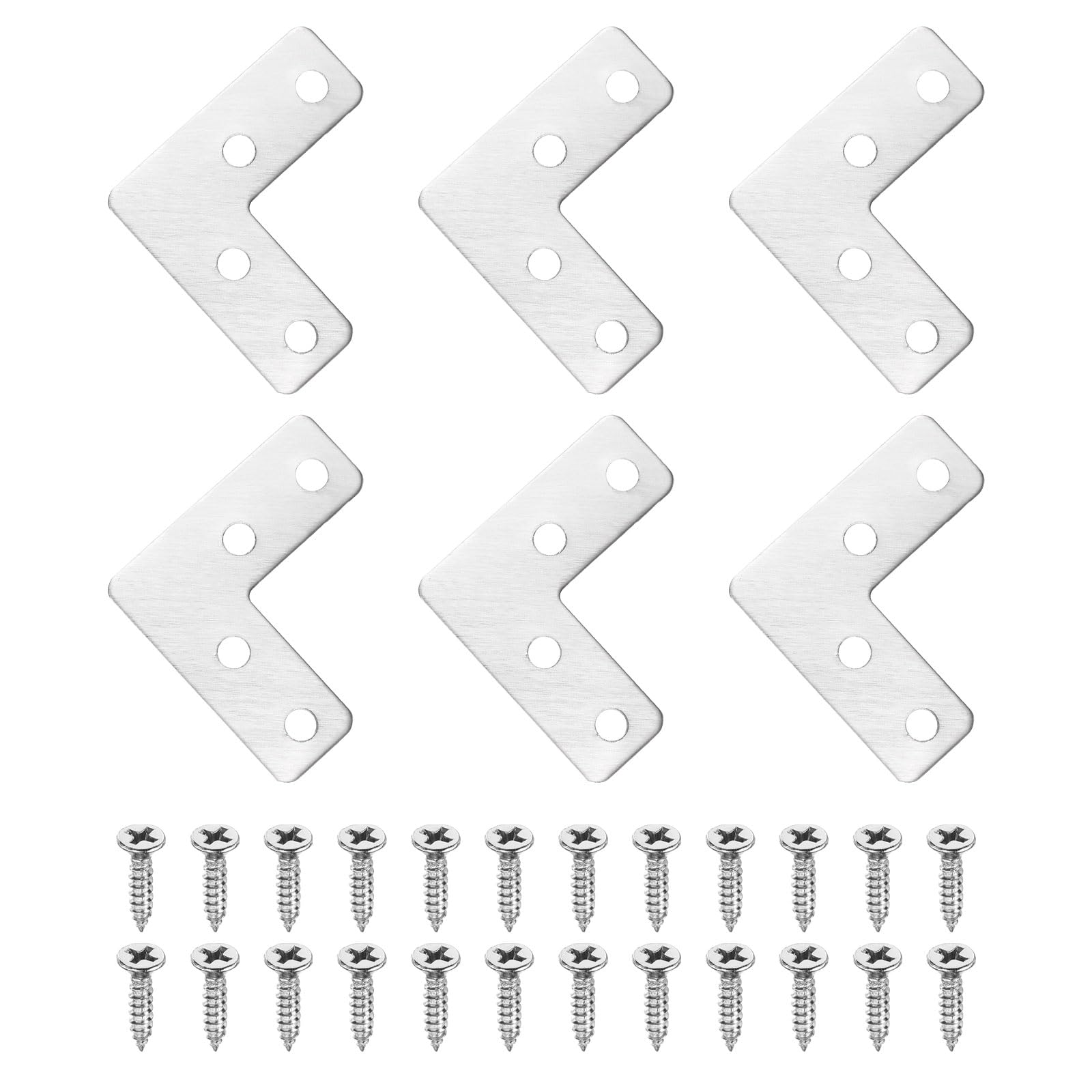 sourcing map 6Pcs l Shape Flat Bracket, 40mm x 40mm Metal Flat Corner Bracket Right Angle Corner Brace Mending Plate with Screws for Wood Frame Furniture Fixing Joining, Silver