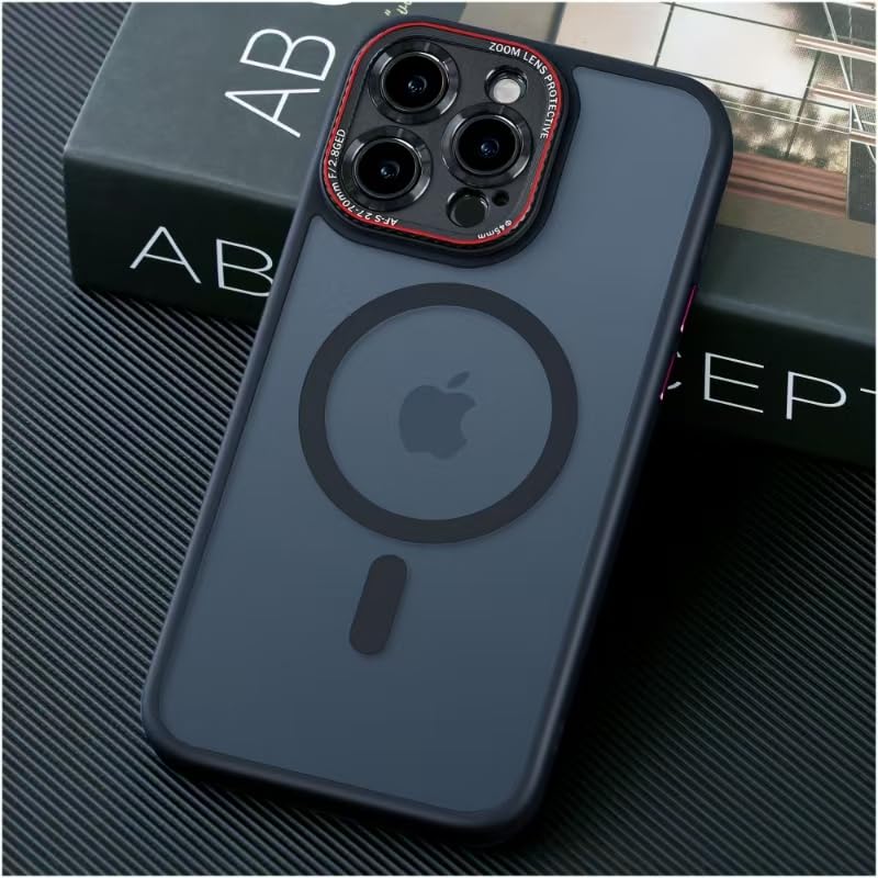 JUESHITUO per iPhone 16 Pro Max Cover per Magsafe [Protezione Militare] [Con Protezione Fotocamera Integrata] Mate Cover Resistente Agli Urti e Alle Impronte Digitali per iPhone 16 Pro Max Cover Nero