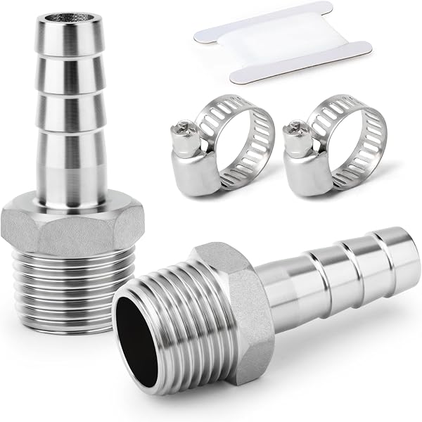 2 pezzi Raccordi a barbiglio in acciaio inossidabile 304, da barbiglio da 8 mm a filettatura maschio BSP da 3/8", raccordi a compressione industriali per tubi per acqua, carburante - 1