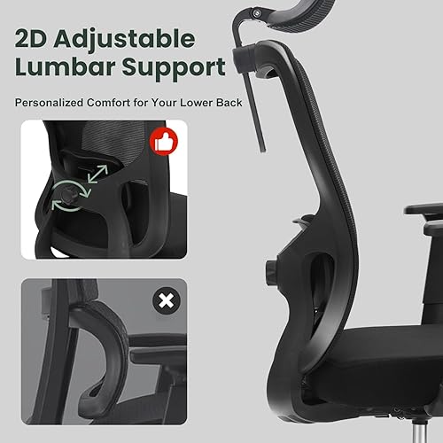 Miniatura 8 de Silla de oficina ergonómica, silla de oficina de malla de 350 libras con lumbar ajustable, silla de escritorio de computadora con respaldo alto con