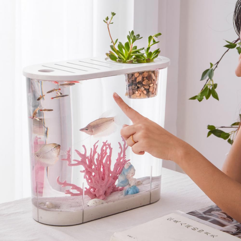 HAZARA Casa de Calabaza pecera Sala de Estar hogar Escritorio Perezoso de plástico de tamaño pequeño y Mediano Acuario Acuario de Peces de Colores Eco Creativo-Medium