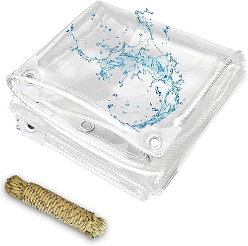 Lona transparente de vinilo impermeable resistente de 14 mil de grosor, lona de vidrio de 4.5 x 6.5 pies con ojales de metal, protege contra el