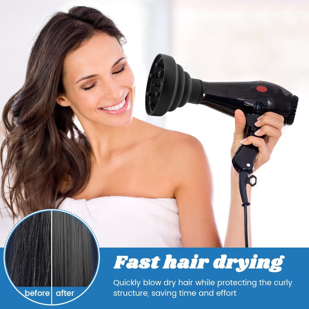 Universal Collapsible Hair Dryer Diffuser, Travel Hair Dryer Diffuser Attachment with Comb, Portable Hairs Diffusers Blow Dryers Attachment for Natural Thick Hairs(Black)