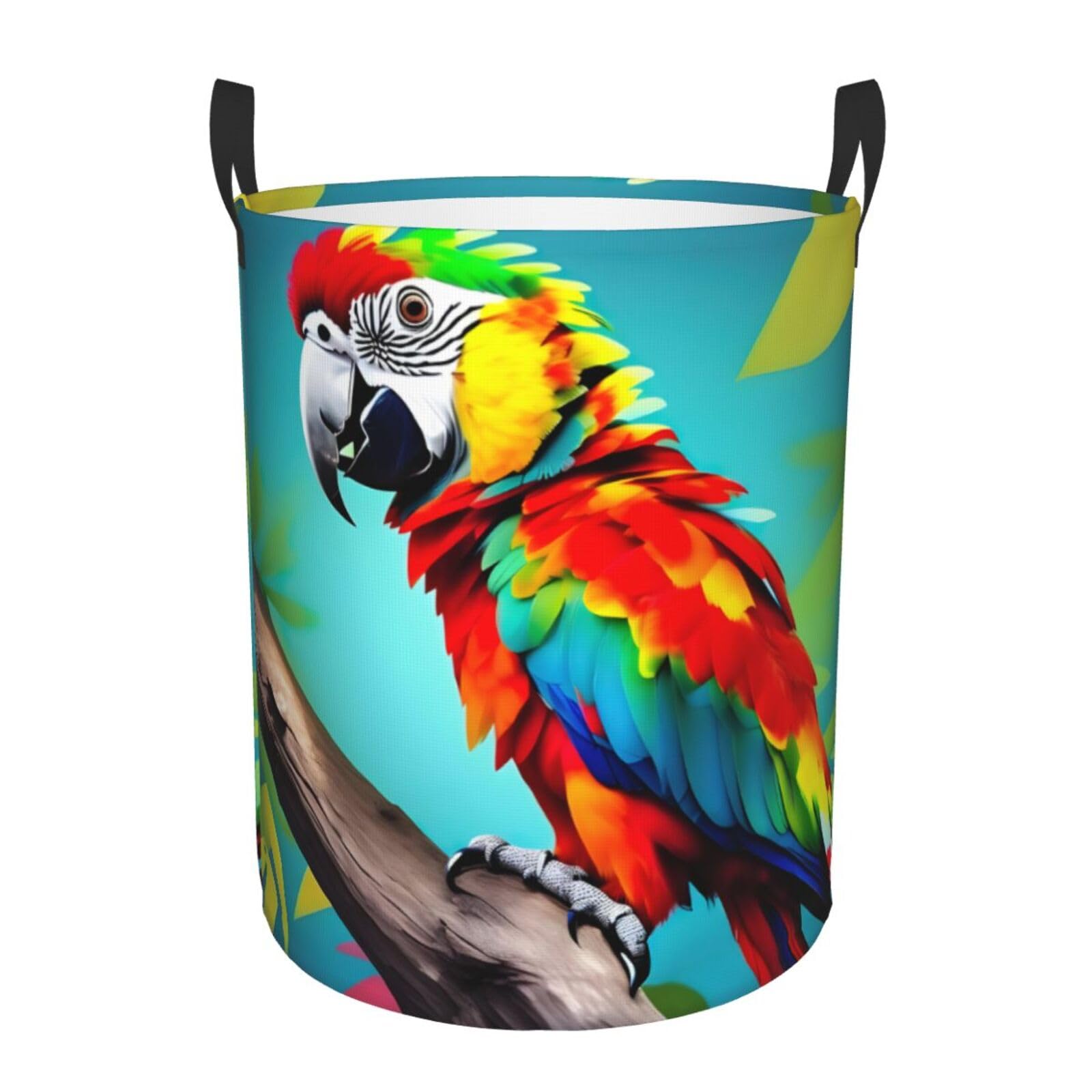 M Collapsible Round Parrots On Tree Print Laundry Hamper