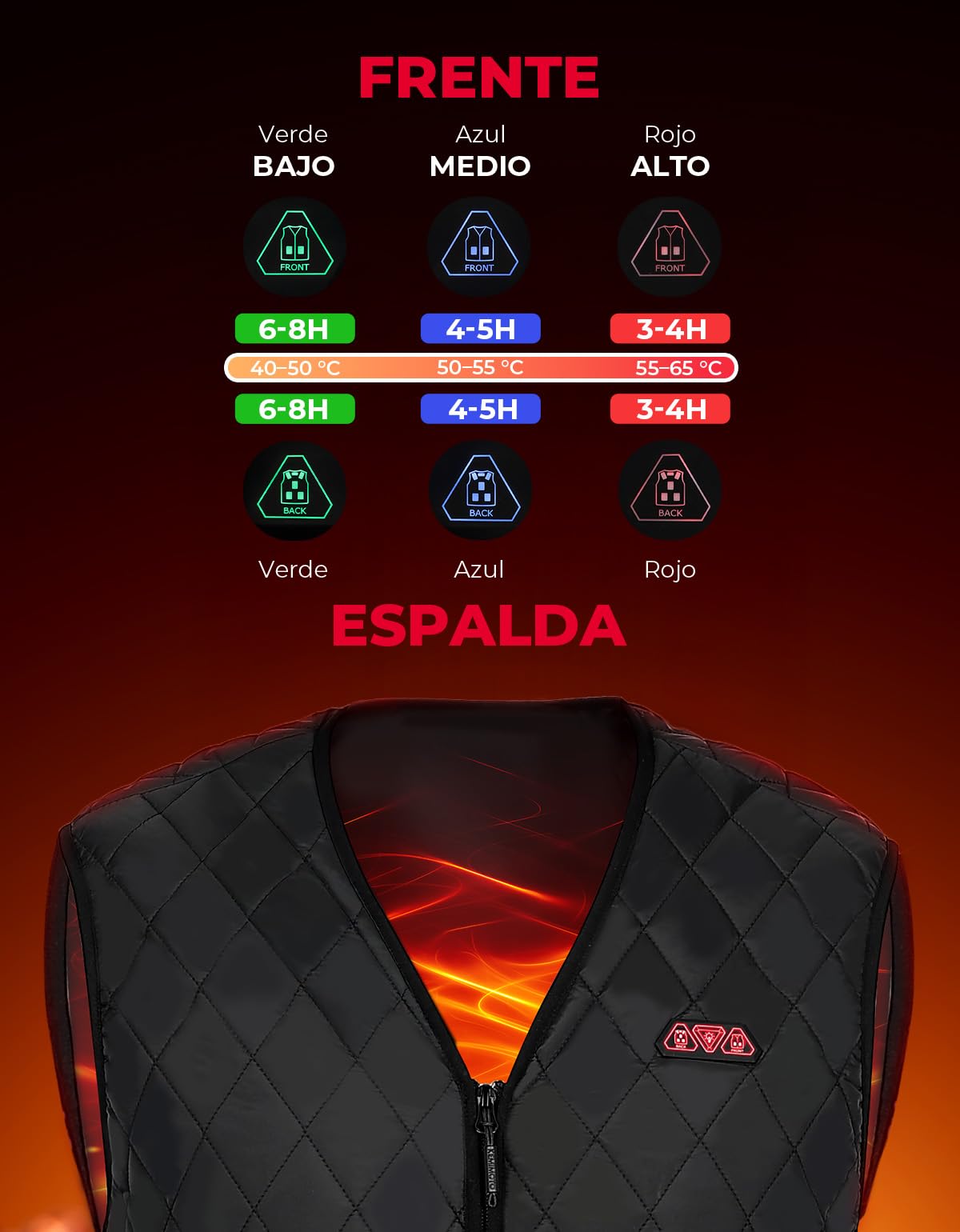 KEMIMOTO Chaleco Calefactable Hombre, Control Dual con 8 Zonas de Calor, Chalecos Térmico Inteligente Diseño Cuello en V, 3 Niveles de Calor Ideal para Invierno (Sin Batería)