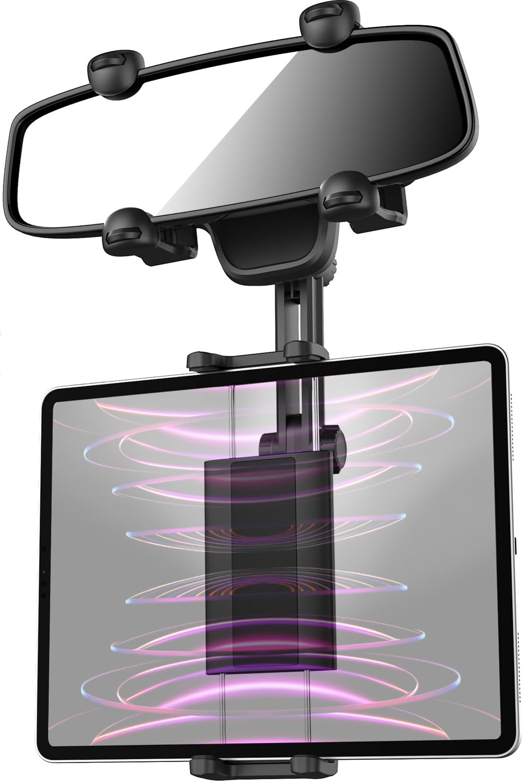 Dosvsi Car Tablet Mount - Rear View Mirror Clamp, Retractable Vehicle Mirror Mount for iPad Pro 12.9 Mini Air, Galaxy Tab/Z Fold, iPhone, 4-13