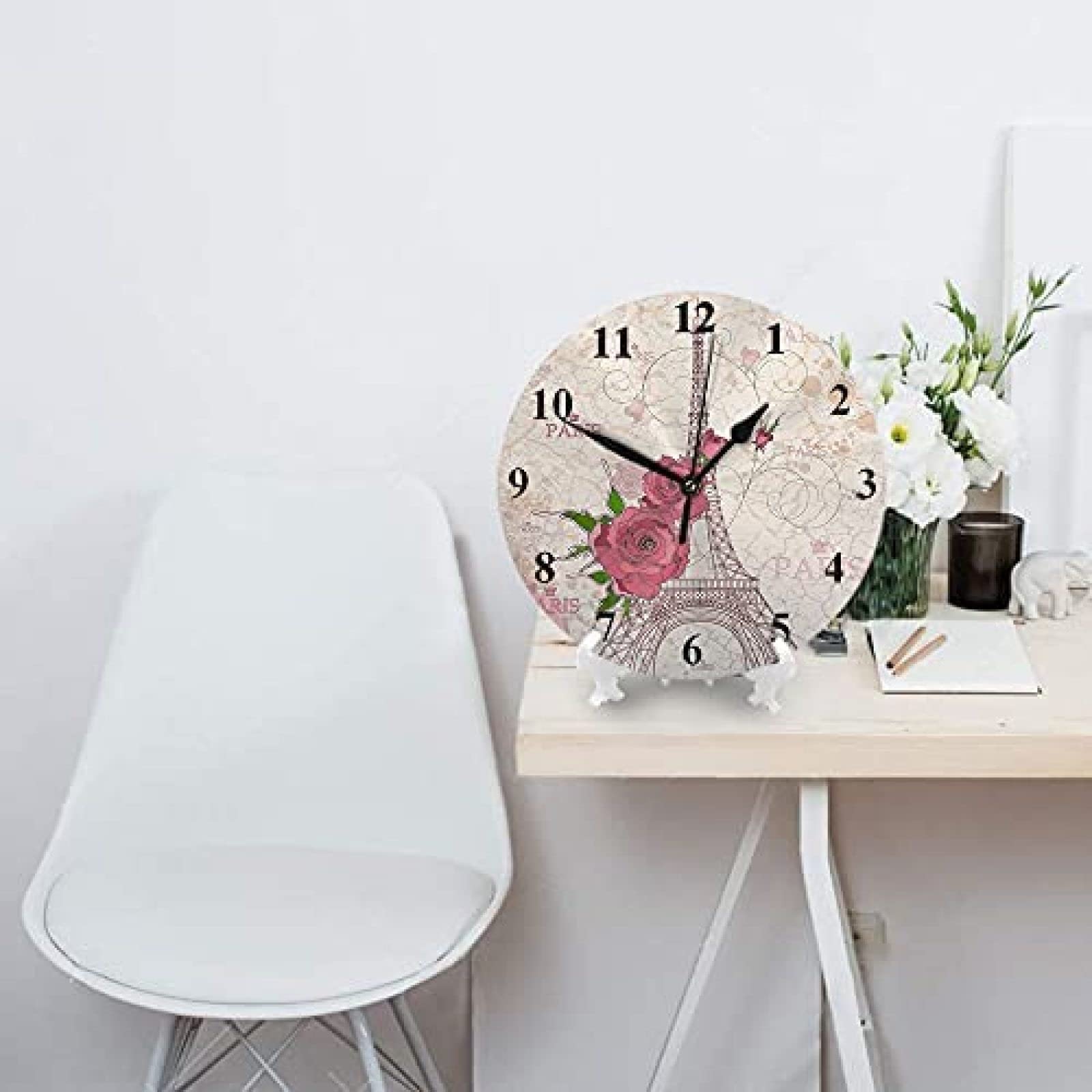 Amazon.co.jp: エッフェル塔壁掛け時計ヴィンテージパリローズフラワー