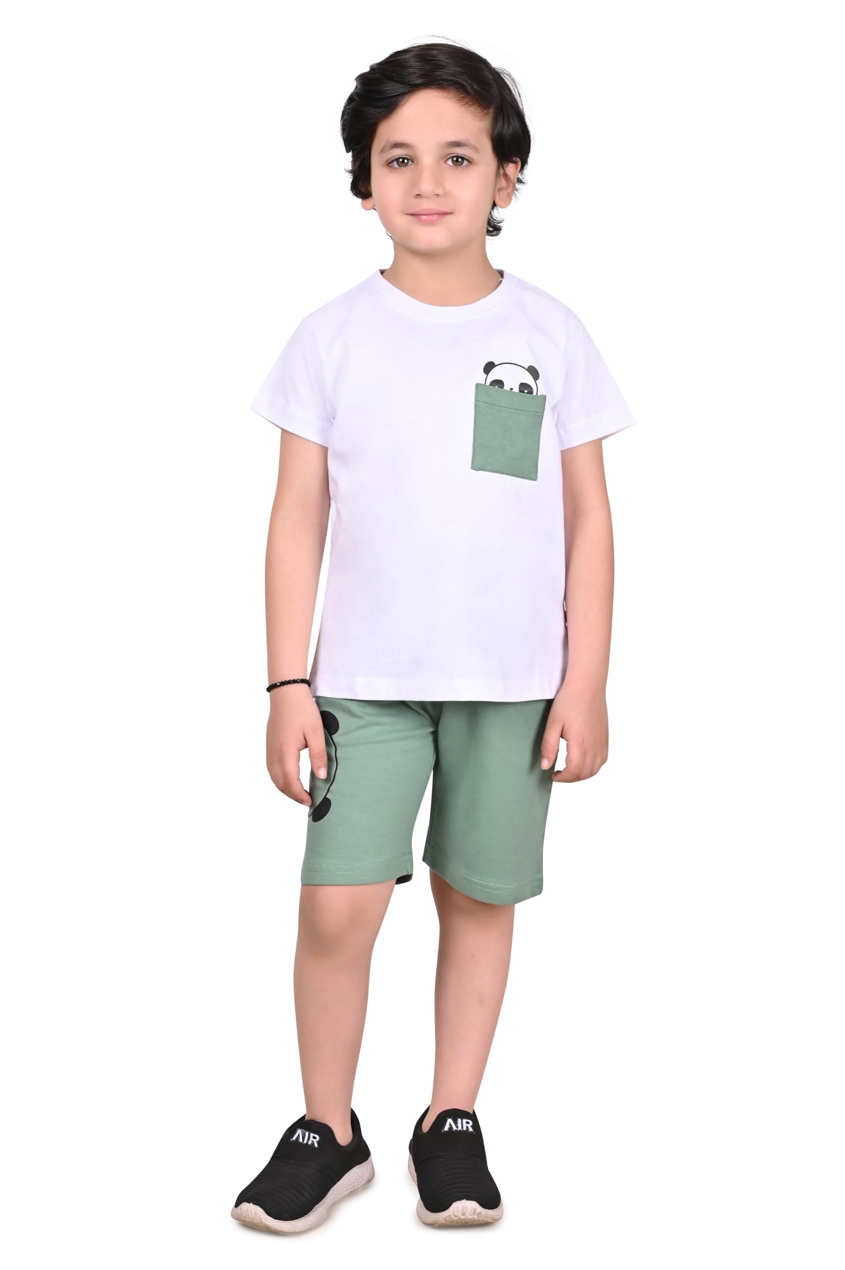 Stylish White & Olive Green Co-Ord by Beblakids – Boys Casual Matching Set-image-12