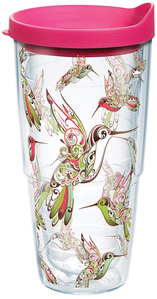 Gobelet en plastique Tervis Hummingbirds transparent avec couvercle fuchsia 60 ml