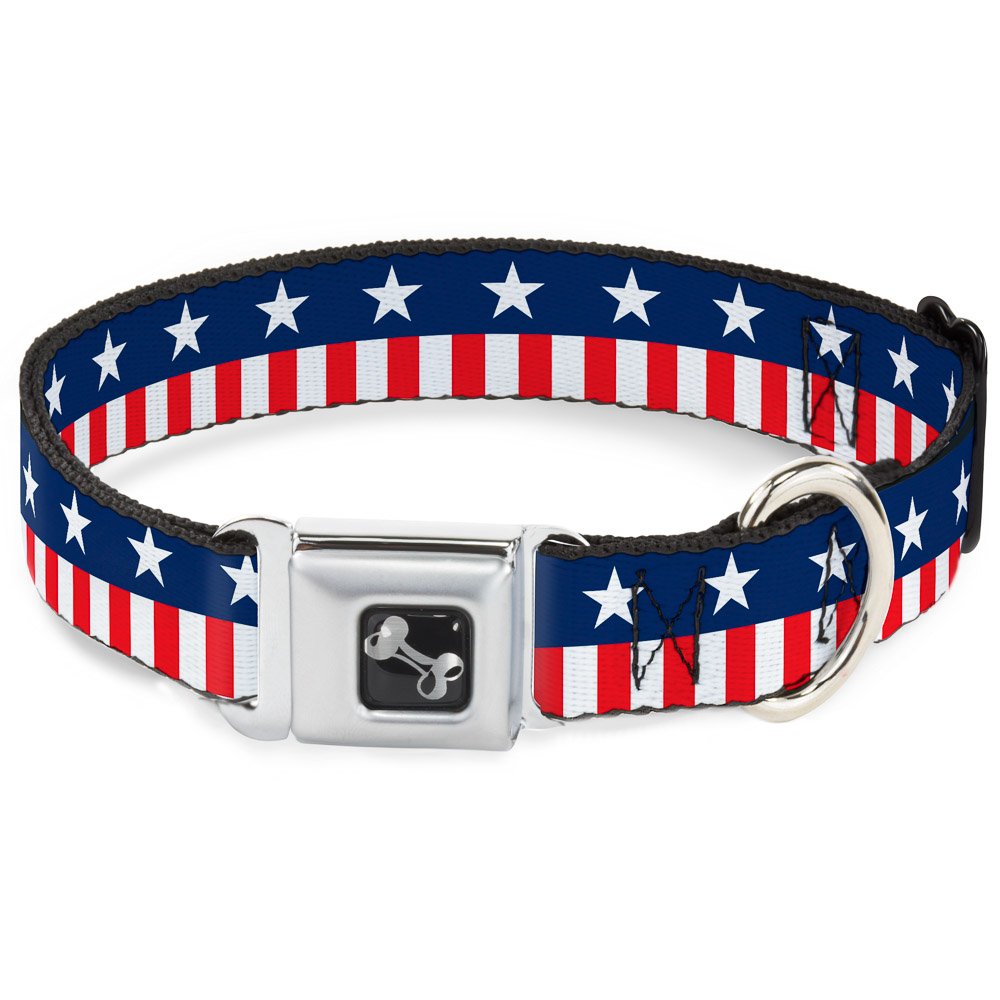 Collier de chien os bleu blanc rouge Buckle Down pour éviter les fuites