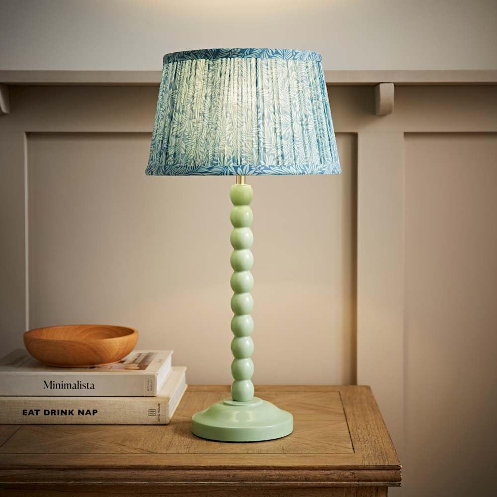 Bobbin Bobble Table Lamp - Leaf Pleated Tapered Shade - Pastel Powder Blue
