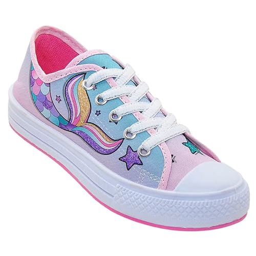 Tênis Infantil Star De Menina Feminino Cauda De Sereia Colorido Cano Baixo (24, Rosa)