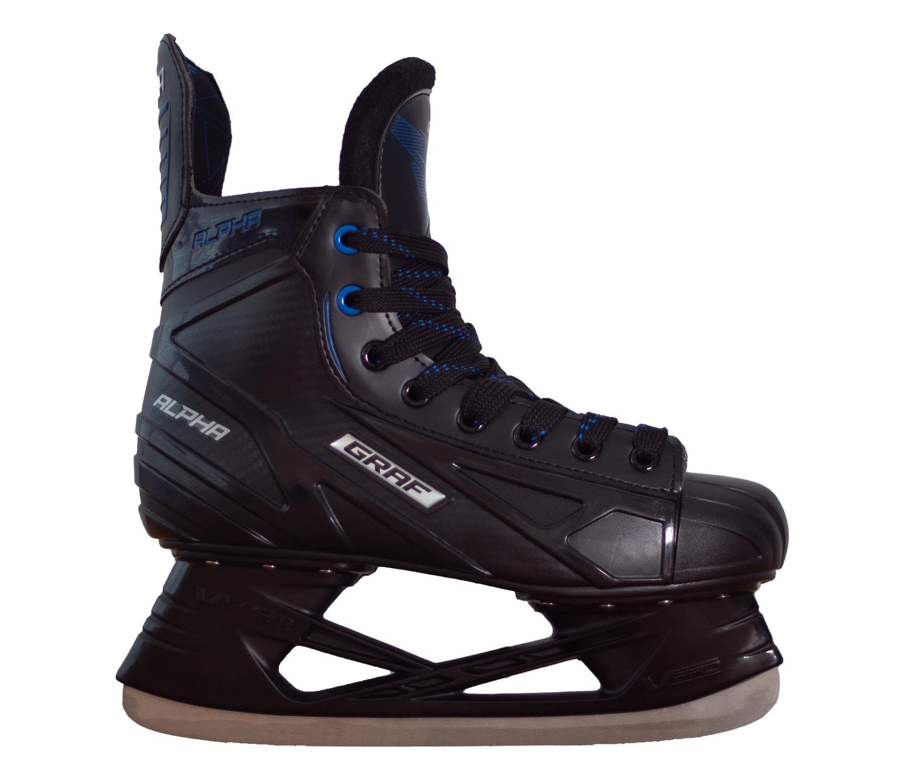 Alpha Graf Patins à glace pour adulte, senior, loisirs, hockey sur glace, noir/bleu, unisexe