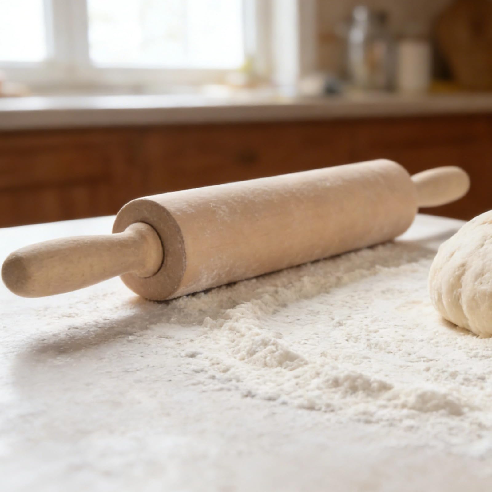 Lot de 2 rouleaux à pâtisserie en bois de hêtre, tube de 25 cm, bâton assorti, poignées confortables, rotation à 360 degrés, format compact, facile à nettoyer, bois brun clair