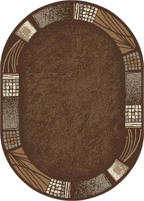 SrS Rugs® Luna Collection, Living Room Rugs, Hallway Runners, with Soft Smooth 8mm Pile. Contemporary Borders Design. 7 Colours, 9 Sizes (Brown Borders Oval, 120cm x 170cm)